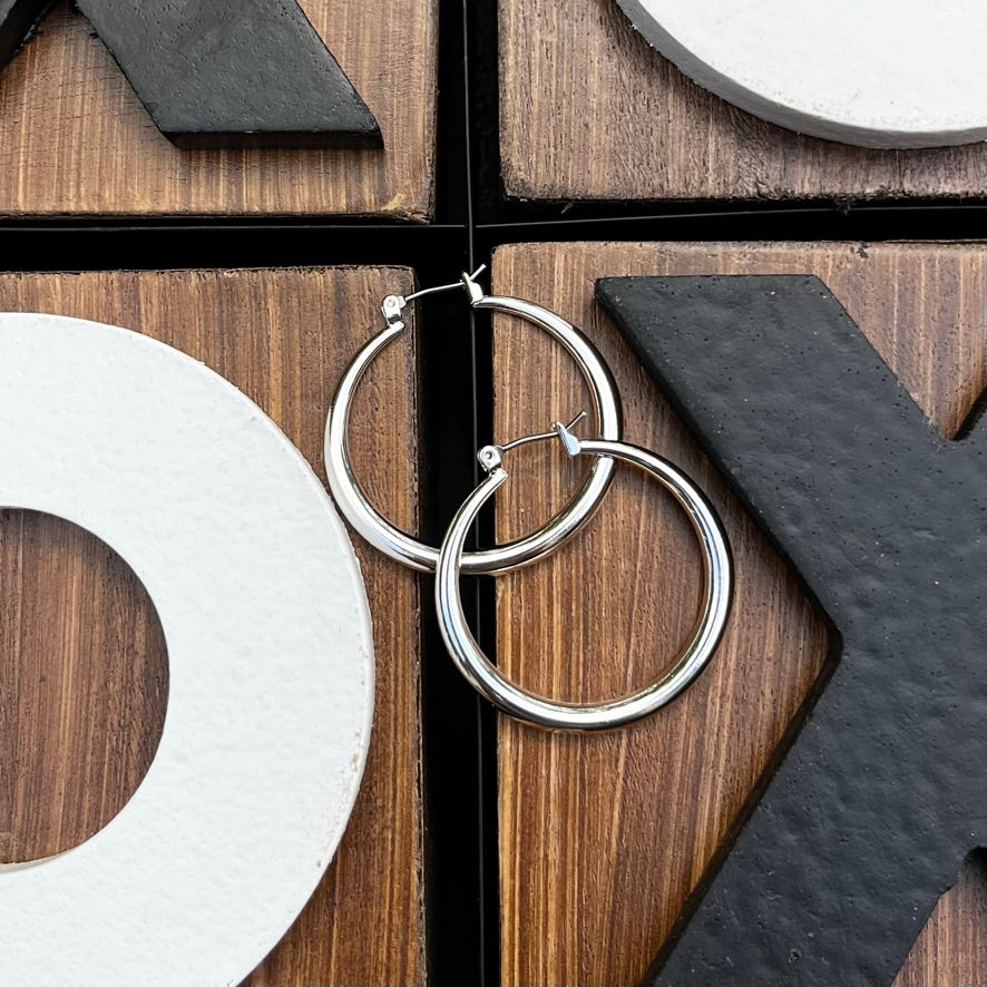 Brass Hollow Hoop - Silver